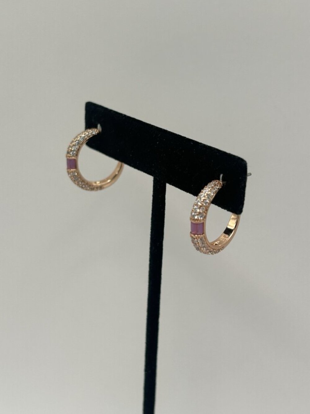 Bomb Party Rose Gold Plated Pink & Clear CZ Hoop Earrings Feminine Cottagecore